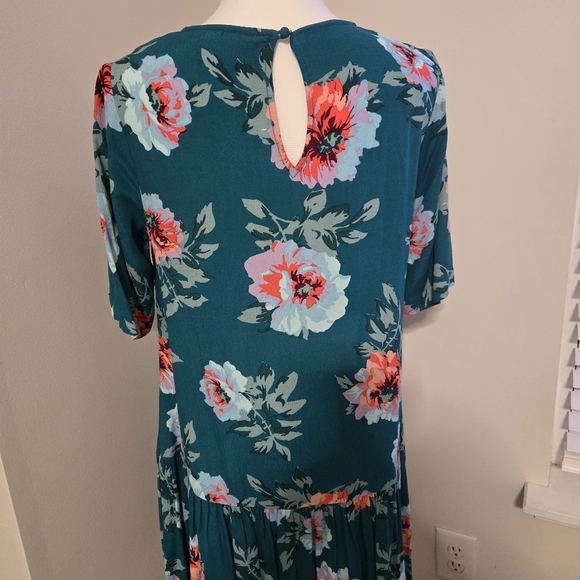 MINK PINK Sz S Tropical inspired S/Sl drop waist ruffle hem floral summer dress - Picture 8 of 10